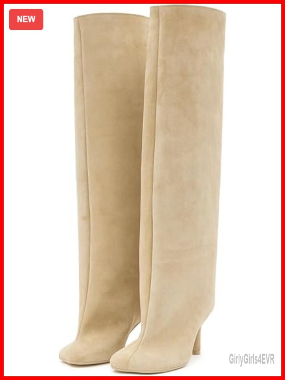 Faux Suede Knee High Boots Square Toe Stiletto Heel Pull On